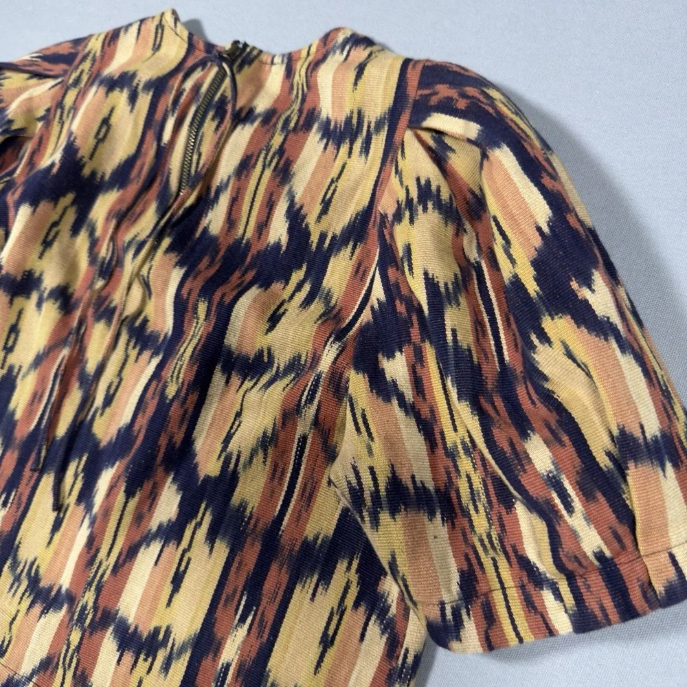 Ulla Johnson Jude Top Size 4 Ikat Print Puff Sleeve Cotton Blouse India